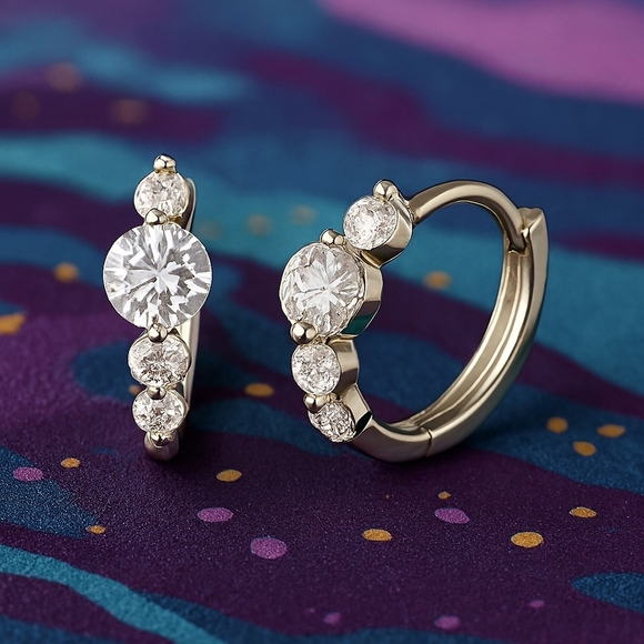 🆕️Minimalist Dainty Hoop Earrings S925 Sterling Silver With Sparkling CZ Stones - Picture 9 of 9